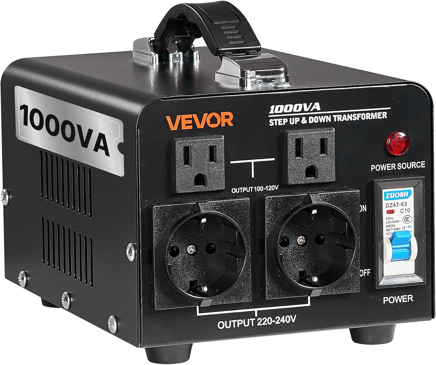 VEVOR Voltage Converter Transformer, 1000VA, Heavy Duty Step